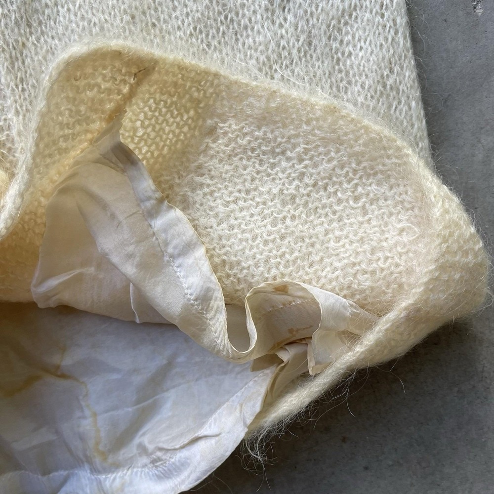 Vintage 60s Mohair Wool Cardigan Shawl Collar Lined Cream Fuzzy Sweater Coat - Picture 10 of 11